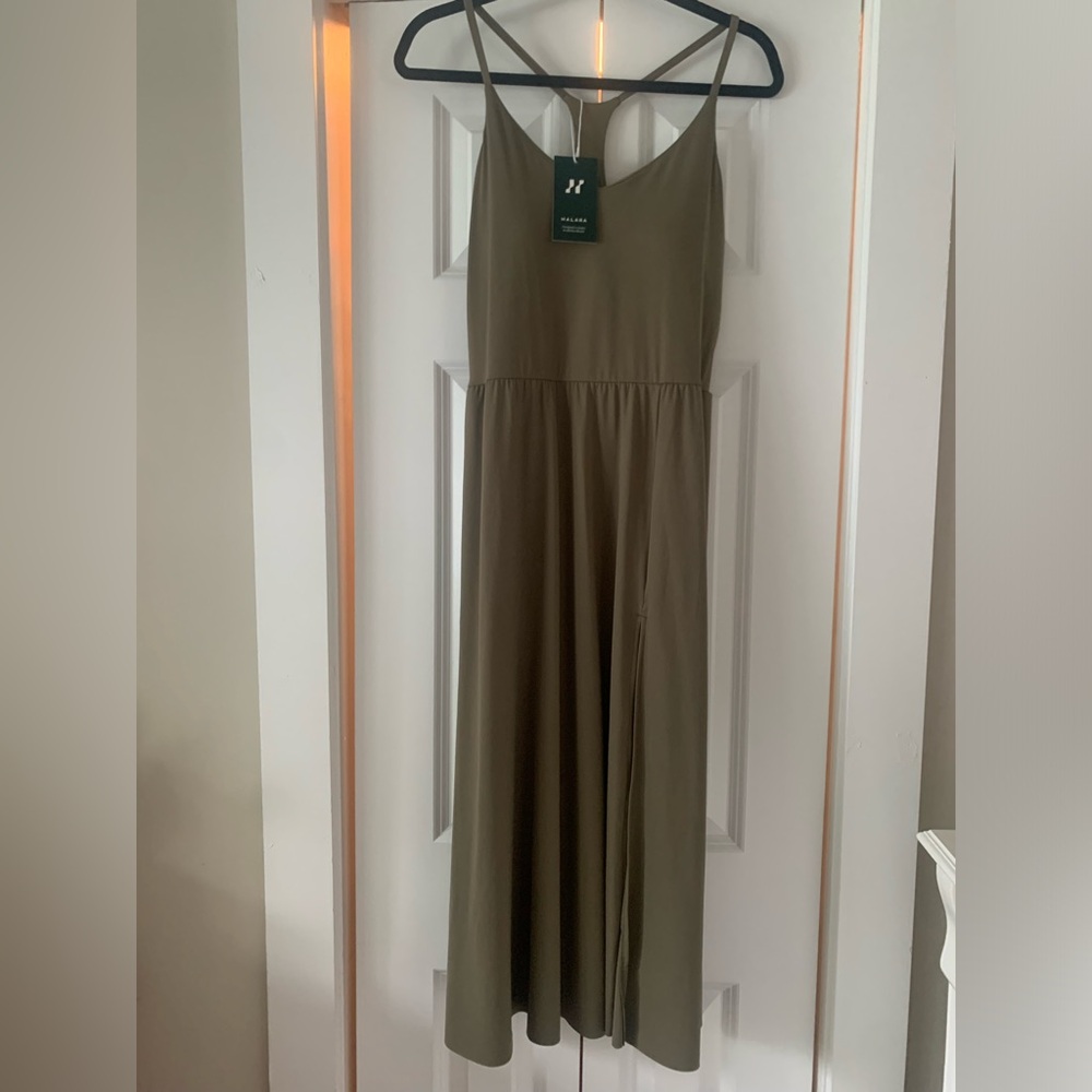 Halara  slit front dress in olive *New with tags!*